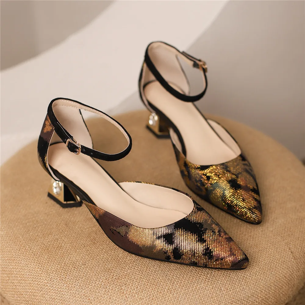 MILI-MIYA New Arrival Fashion Ethnic Style Women Kid Suede Pumps Ankle Wrap Pointed Toe Crystal Thick Heels Plus Size 34-43