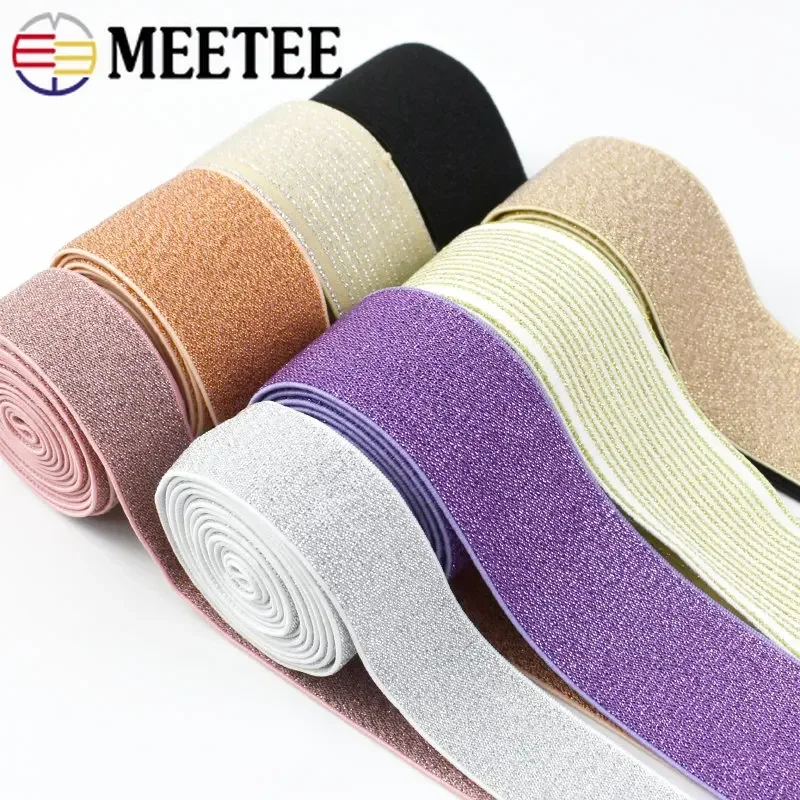 2/5/10Meters Meetee 25-50mm Colored Silk Nylon Elastic Band Polyester Webbing Belt Ribbon DIY Garment Bags Sewing Accessories