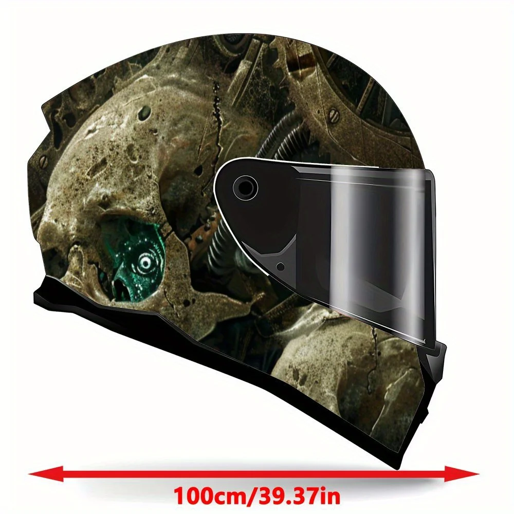 Steampunk Style Skull Cluster Full Face Helmet Vinyl Wrap Sticker, Durable PVC Material, Artistic Aesthetic Graphic Decal for Mo