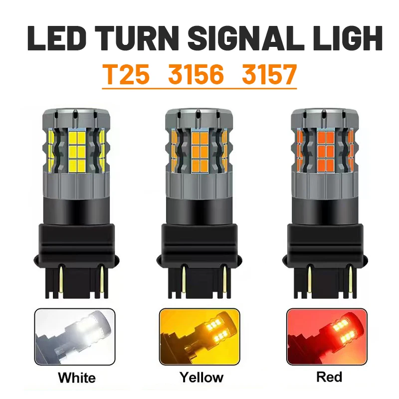 

2Pcs 3156 P27W 3157 P27W/7W T25 Led Bulbs Canbus Turn Signal brake lamp Backup Reverse Lamp Car Signal Lights White Amber Red