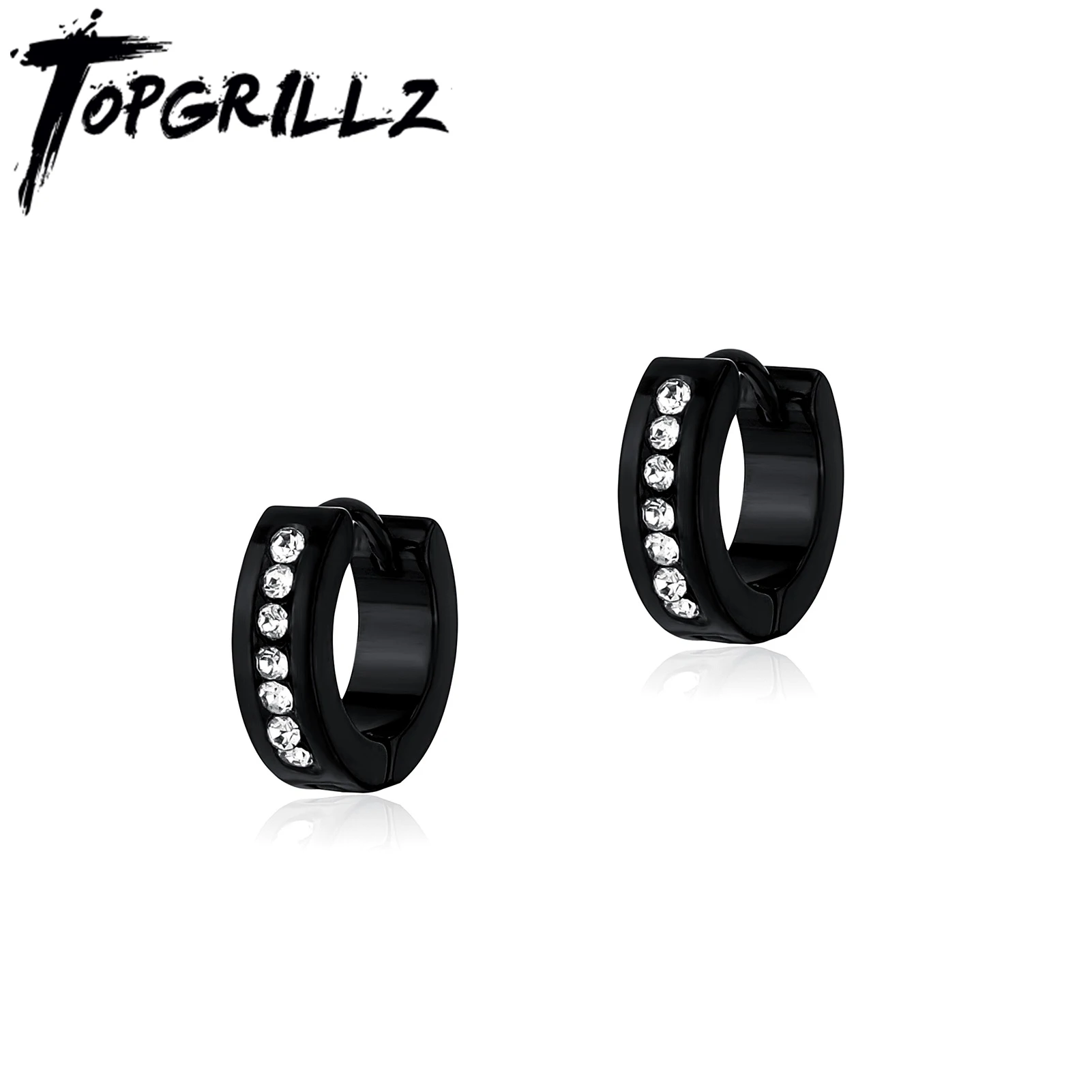 TOPGRILLZ 1 Pair Fashion Round Cubic Zircon Stainless Steel Earrings Small Huggie Earring Pendientes Body Jewelry