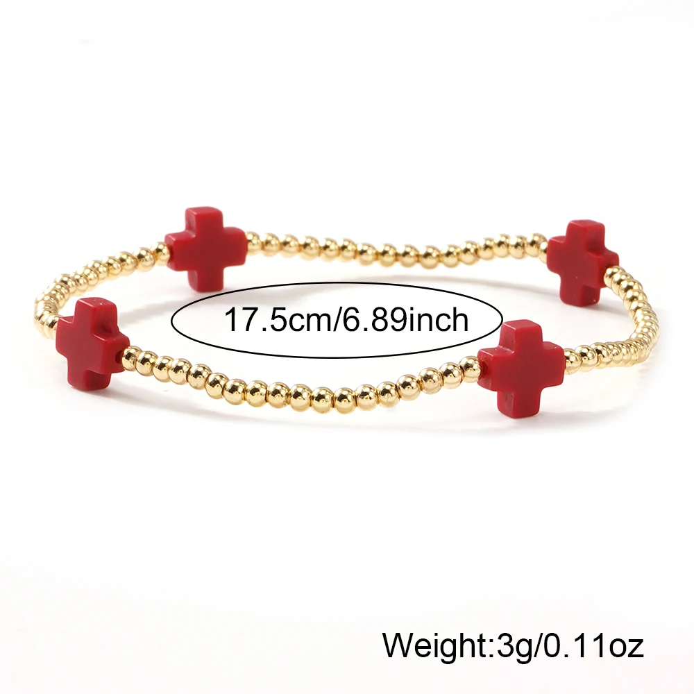 11PCS Colorful Cross Beaded Bracelet Set for Women, Adjustable Gold Bead Stretch Bracelets, Trendy Fashion Jewelry Accessories