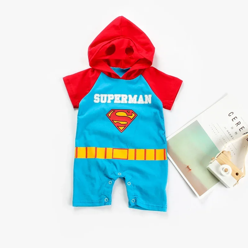 0-2 Years Old Baby Boy Marvel Superhero Spider-Man Four Pattern Shape Summer Cotton  Short-sleeved Baby One-piece Travel Clothes