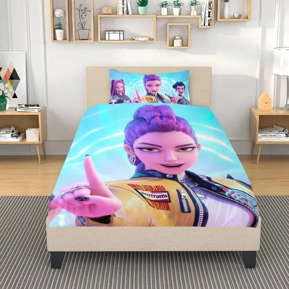 Linge de lit démon, drap-housse simple/Queen/King, draps-housse chasseurs de démons, avec bande élastique, décoration de chambre à coucher, cadeau