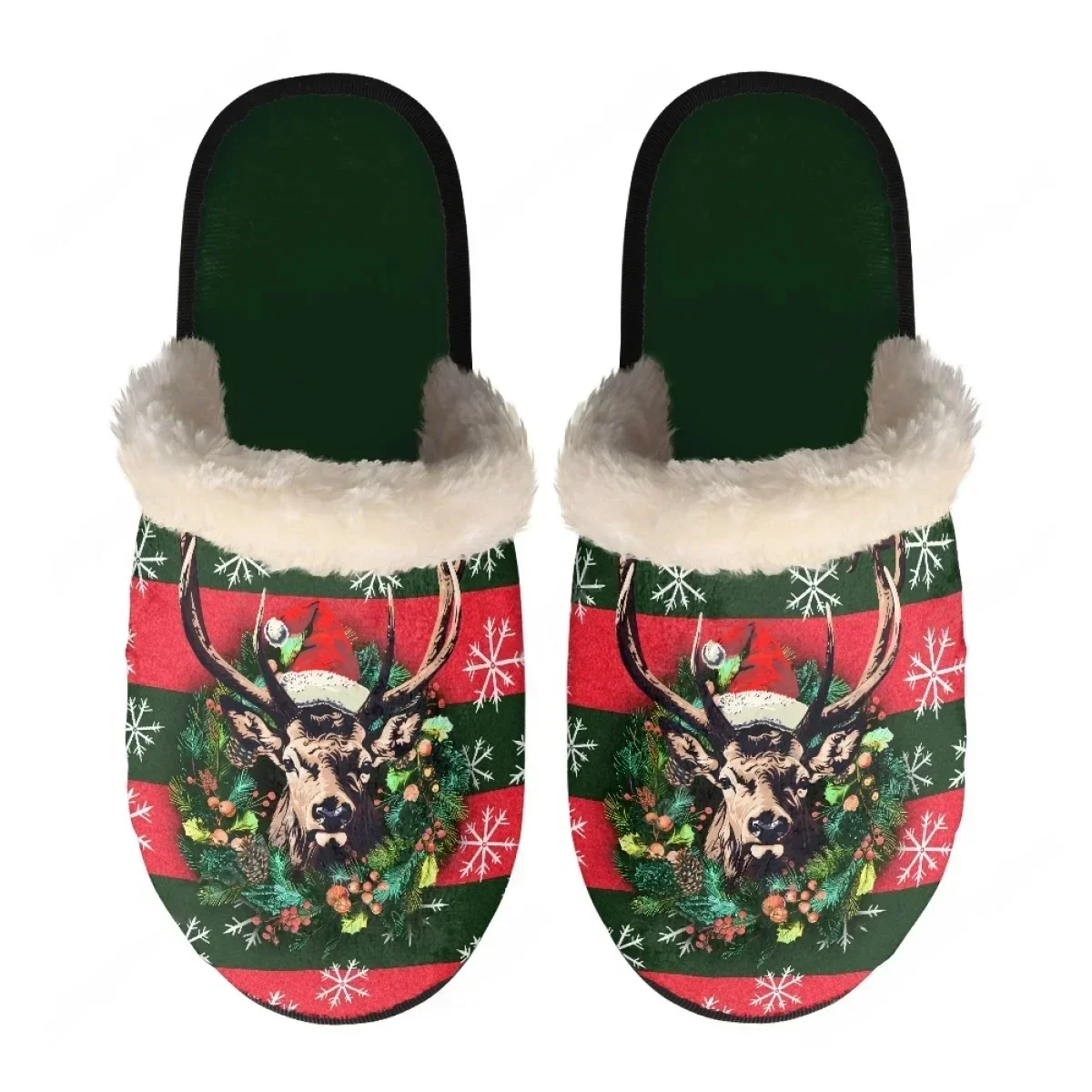 

Christmas Buck Stripe Elk Slippers Mens Womens Home Cotton Plush Bedroom Casual Keep Warm Customized Thermal Lightweight Slipper
