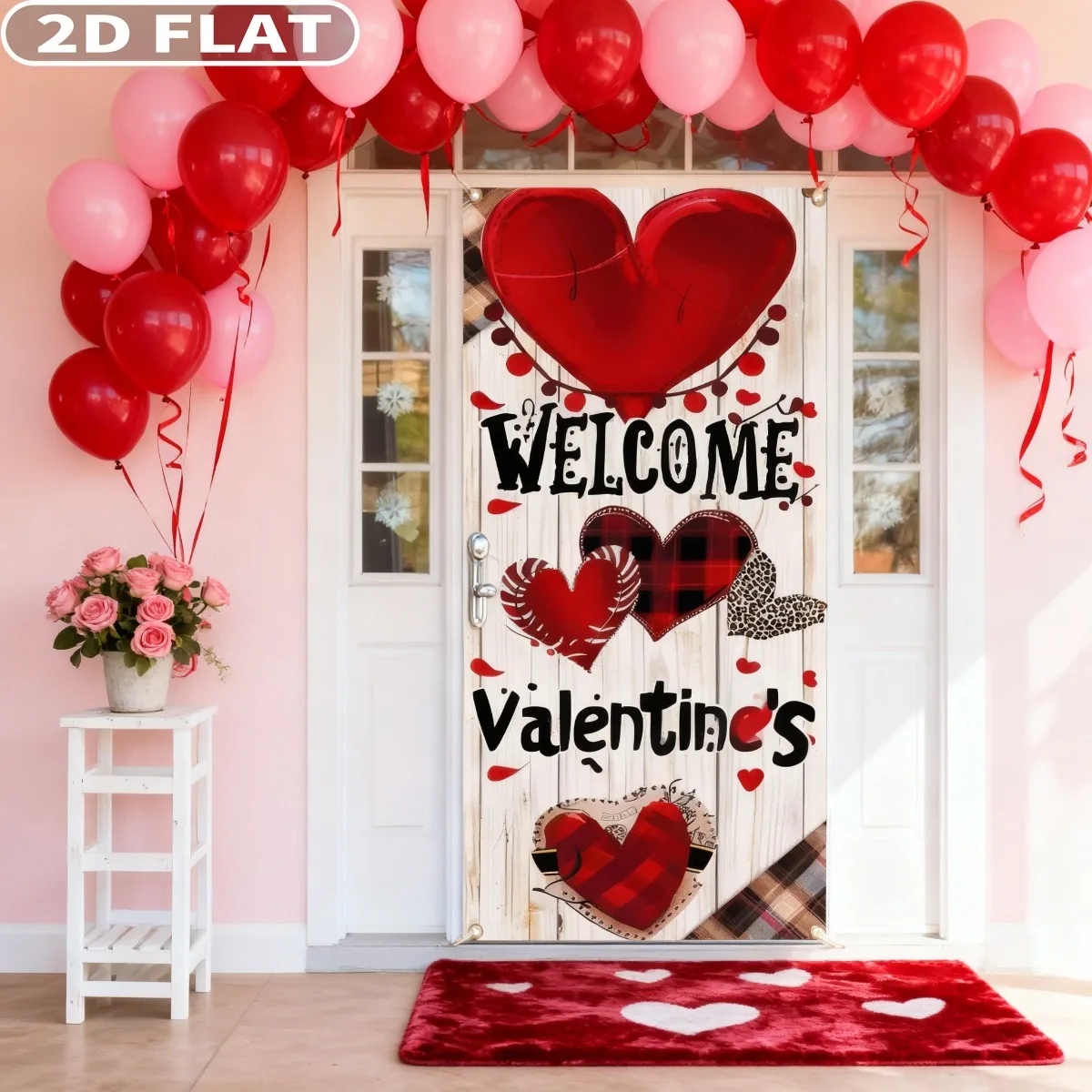 

1pc Happy Valentine's Day Hanging Door Cover with Grommets & Ribbon, 71x35inch Gnome Valentines Banner Hanging Backdrop