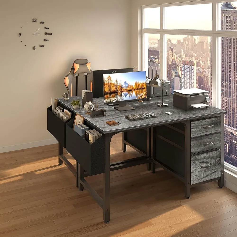 Computer Desk with File Drawers Cabinet, 47 Inch Home Office Desks with Filing Cabinet for Small Space, Gaming Study Writing Ta