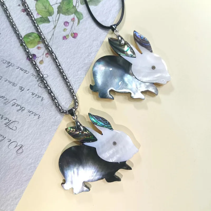 Black Butterfly Shell Mother-of-pearl Shell Abalone Shell and Various Shell Mosaic Pattern Rabbit Diy Pendant