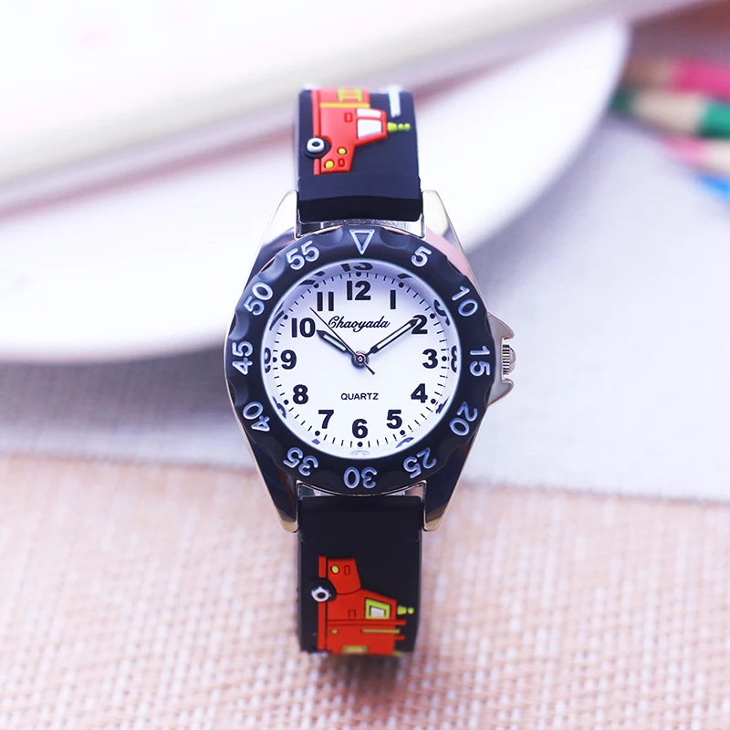 Montre intelligente en silicone avec motif de camion de pompier pour enfant, garçon et fille, idée cadeau, nouvelle collection