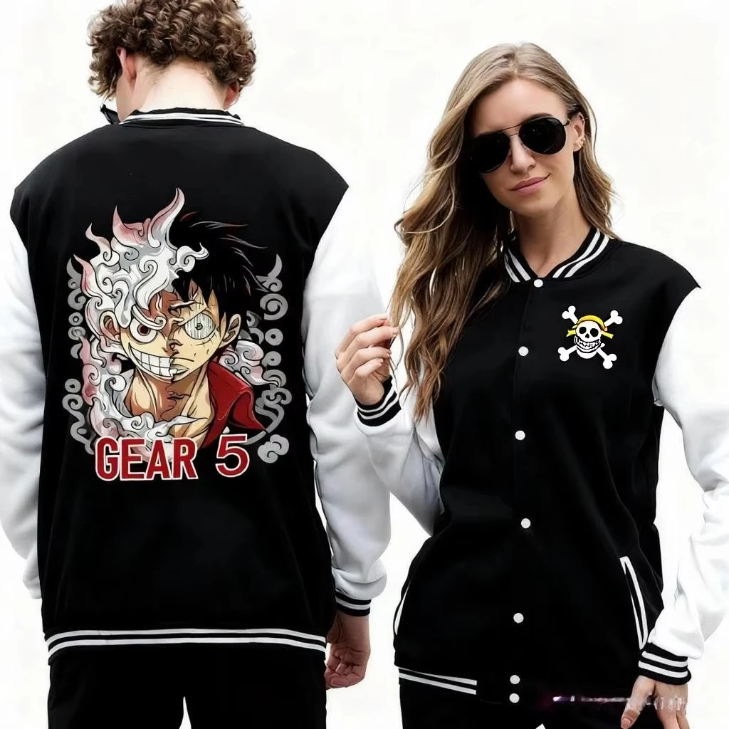 

Bandai One Piece 2026 Luffy Gear Five Nika Form White Flame Hair Print One-Piece Baseball Jacket Men's Casual Autumn/Winter Top