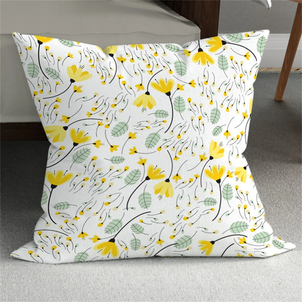 Yellow Wildflower Cushion Cover Leaf Plant Pillow Cover Home Pillow Covers Car Pillowcases For Pillows Sofa Square Cushion Decor