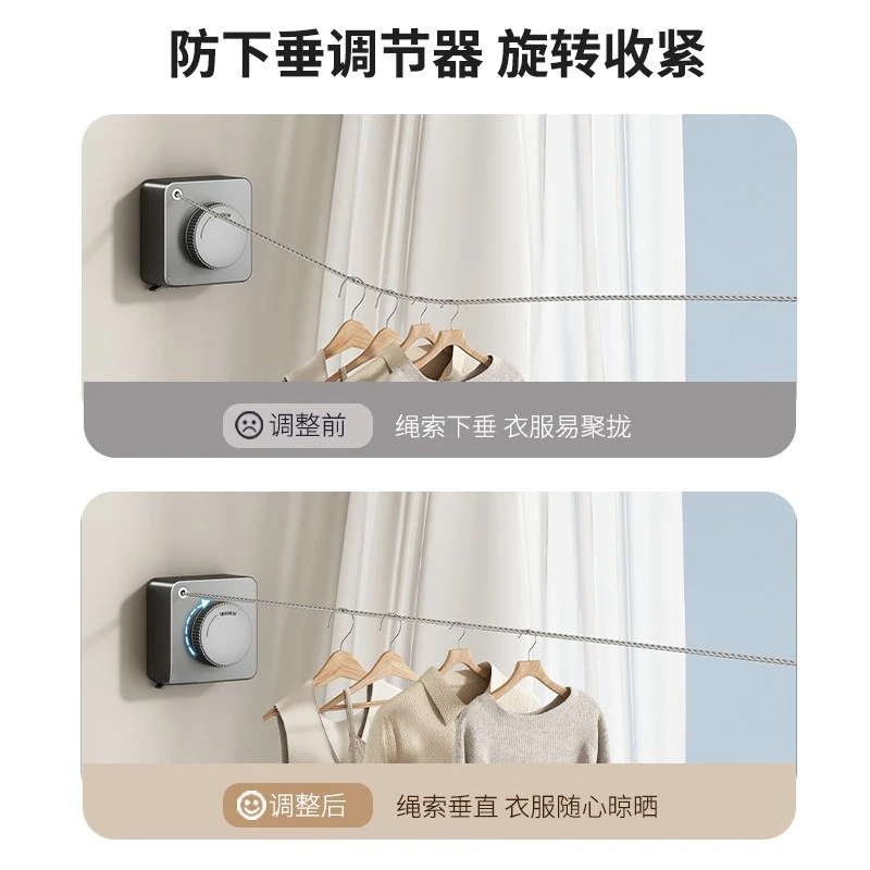 Retractable Invisible Clothesline No Drill Installation Stainless Steel Wire Laundry Hanging Rope Portable Drying Rack