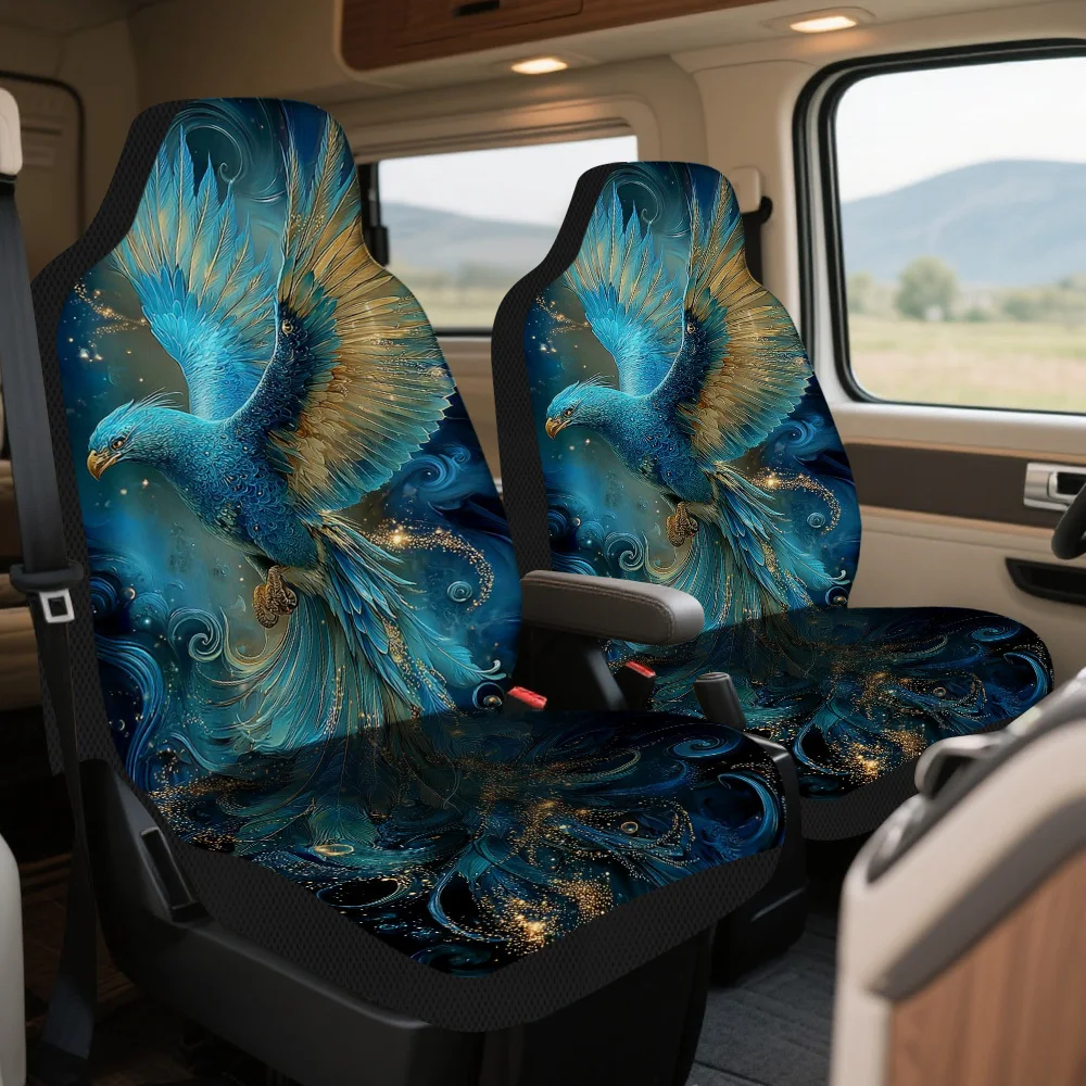 

2pcs Mystical Blue Phoenix Flight Print Car Seat Covers – Front Seat Protectors For Cars, SUVs & Sedans, Durable Design, Easy T