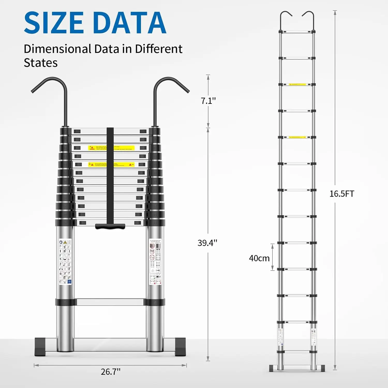 Telescoping Ladder,16.5 FT Extension Ladder, Heavy Duty 330lbs Max Capacity, Multi-Purpose Collapsible Ladder with Stable Hook a