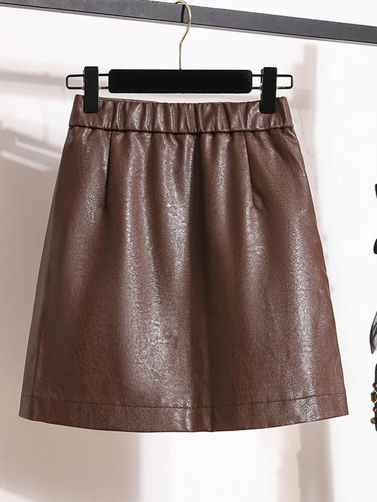 تنورة جلدية عالية الخصر على شكل حرف A للنساء بمقاسات كبيرة، ملابس خارجية عصرية، تنورة مشي عصرية مضادة للضوء #4