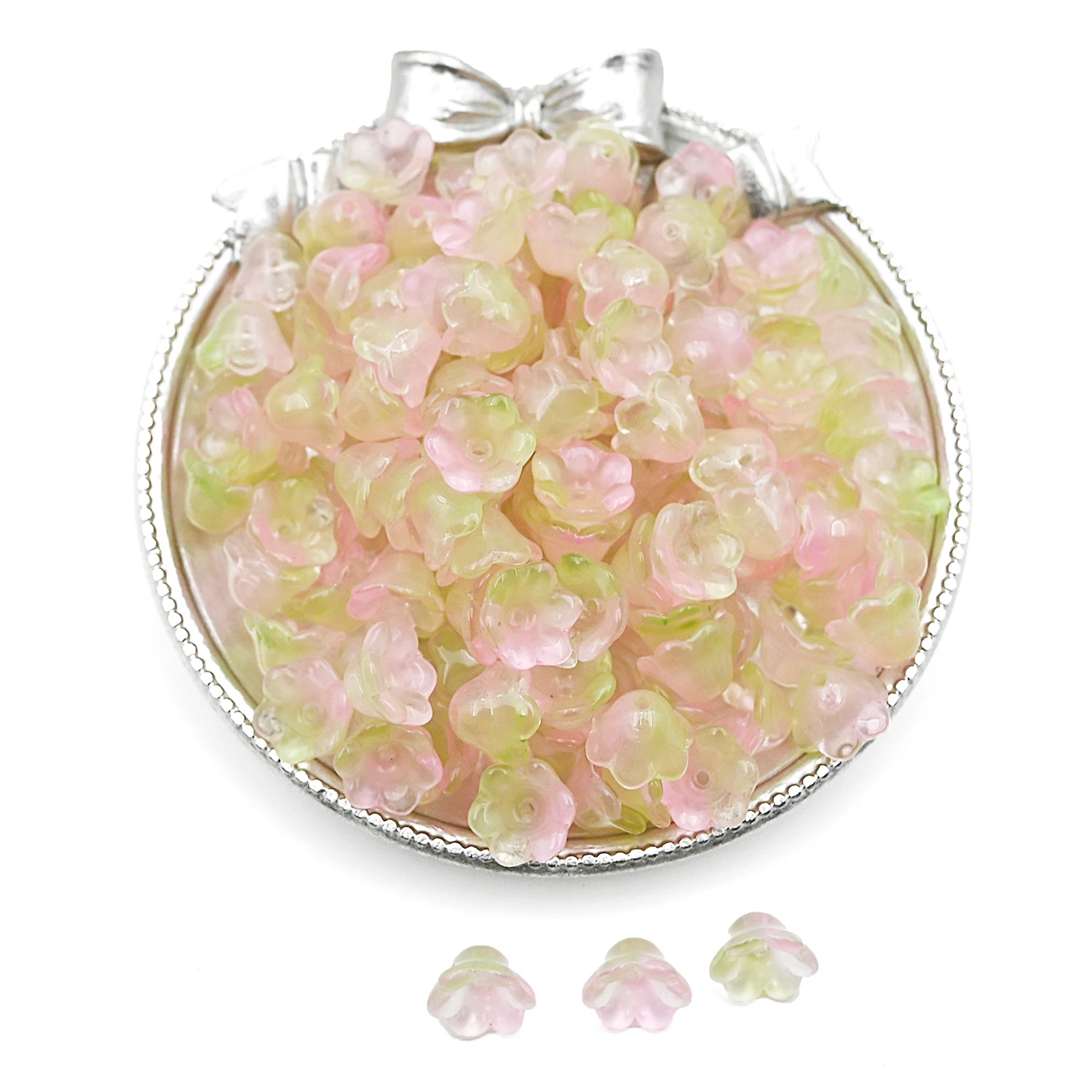Gradient Pink Green Petunia Crystal Lampwork Beads For Needlework Diy Jewelry Making Handmade Bracelets Necklaces Accessories