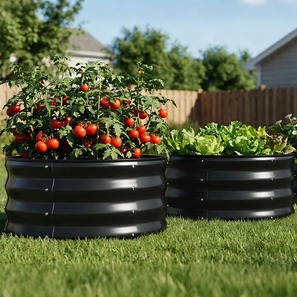 

2 Pack Round Raised Garden Bed 2x2x1ft, Galvanized Metal Planter Box Kit for Outdoor Gardening, Vegetable Flower Herb Growing