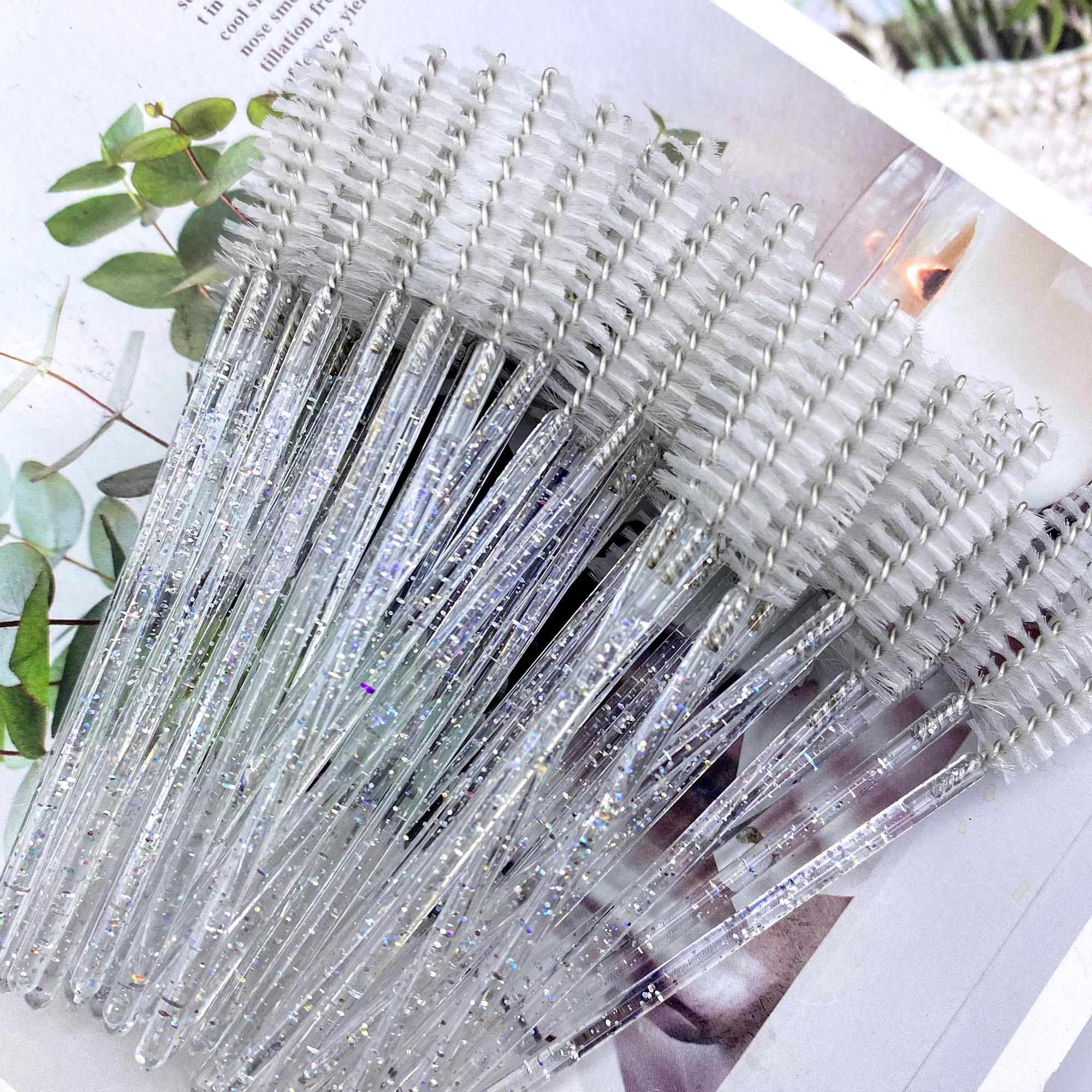 50 Stuks Make-Up Kwasten Wegwerp Kristal Wenkbrauw Borstel Diamant Handvat Mascara Wand Applicator Wimpers Wimper Extension Gereedschap