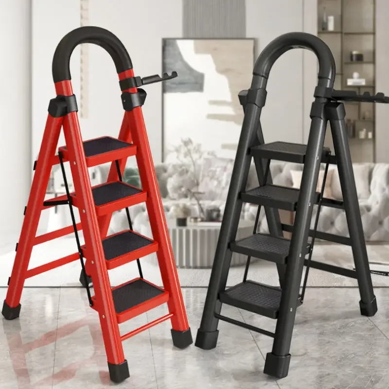 Foldable Ladder Heavy Duty Steel A Frame 4 5 Step Versatile Indoor Outdoor Use Multifunctional Stability Easy Move Deployment