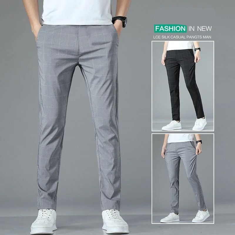 

Summer casual pants, lightweight elastic pants, middle-aged and young men's cropped pants, Western style sports pants, slim fit