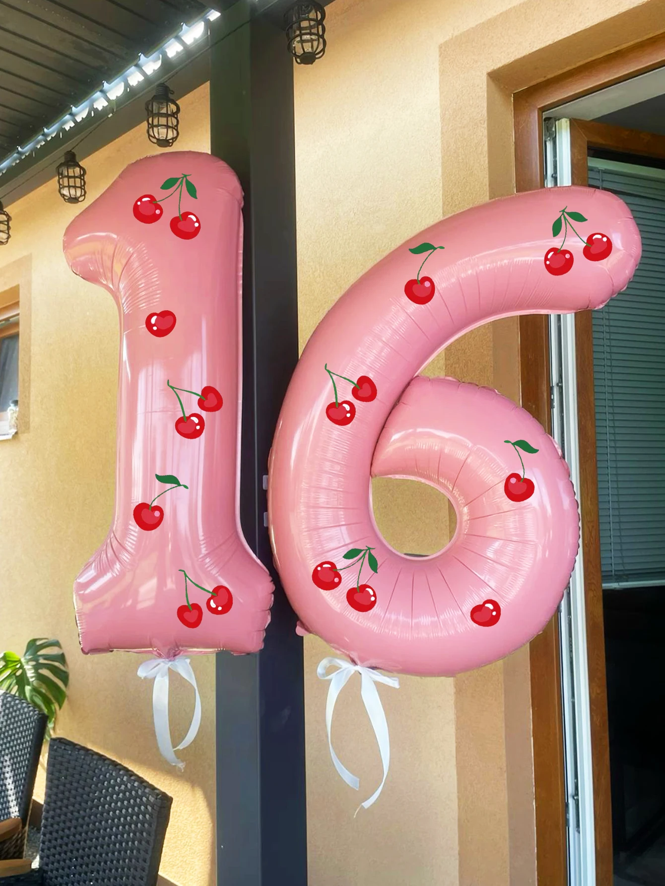 قطعتان من بالونات الأرقام المزينة بالكرز، زينة عيد الميلاد، حفلات أعياد الميلاد بطابع الكرز، الزفاف، زينة عيد الميلاد الأول