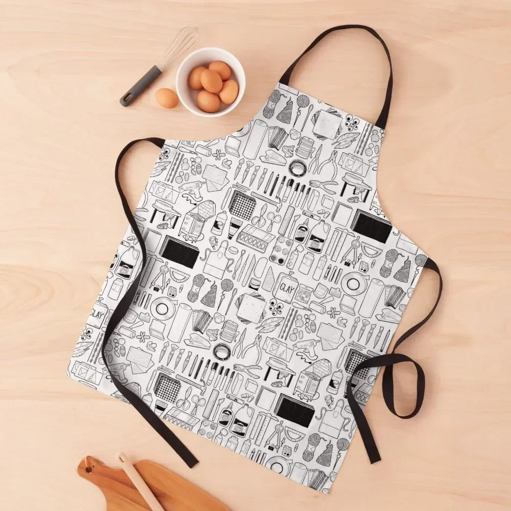 

85+ Art Supply Doodles in Black Apron japanese woman Trim Cloth Kitchen Tools Home Cleaning Apron