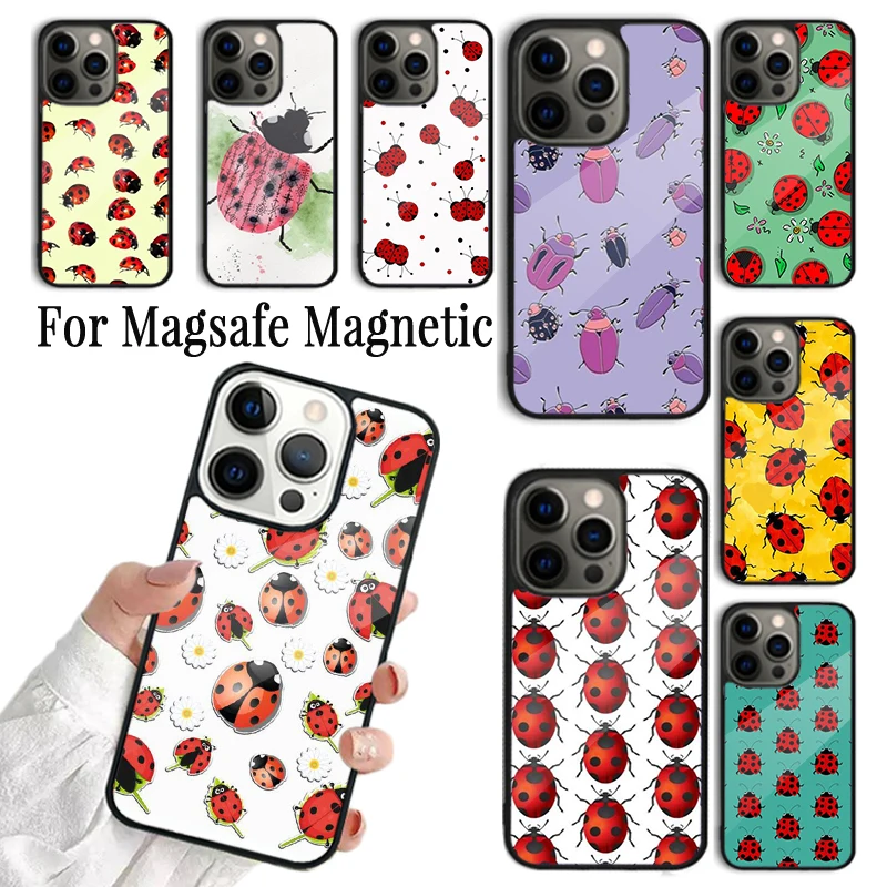 Coque Phone Case For iPhone 16 15 14 13 12 Mini 11 Pro Max Plus Magsafe Magnetic Wireless Charging Cover Ladybug Beetle