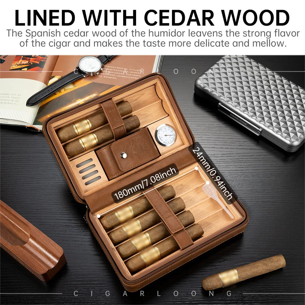 

Large Capacity Portable Wood Pu Leather Humidor Travel Humidor Portable Humidifier 6 Packs of Leather