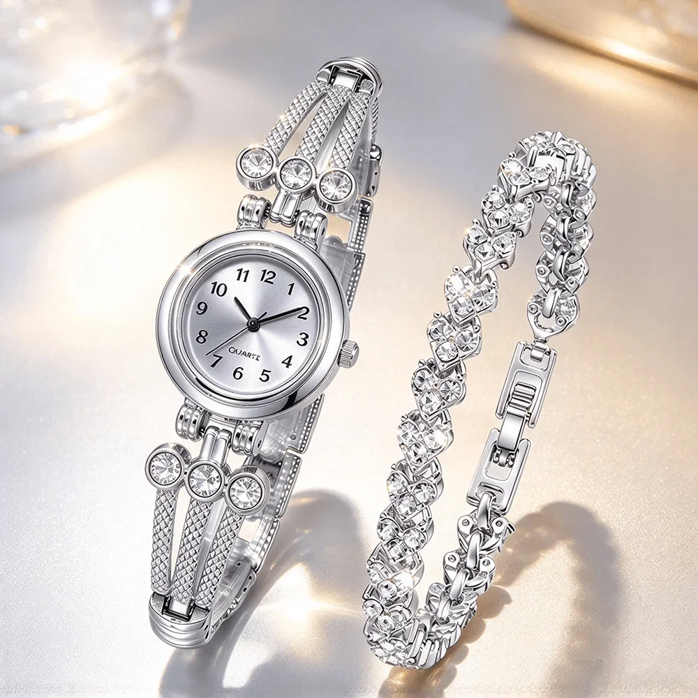2pcs women's watch set, elegant and luxurious fashion temperament quartz watch wristwatch fashion dial elegant strap daily wear