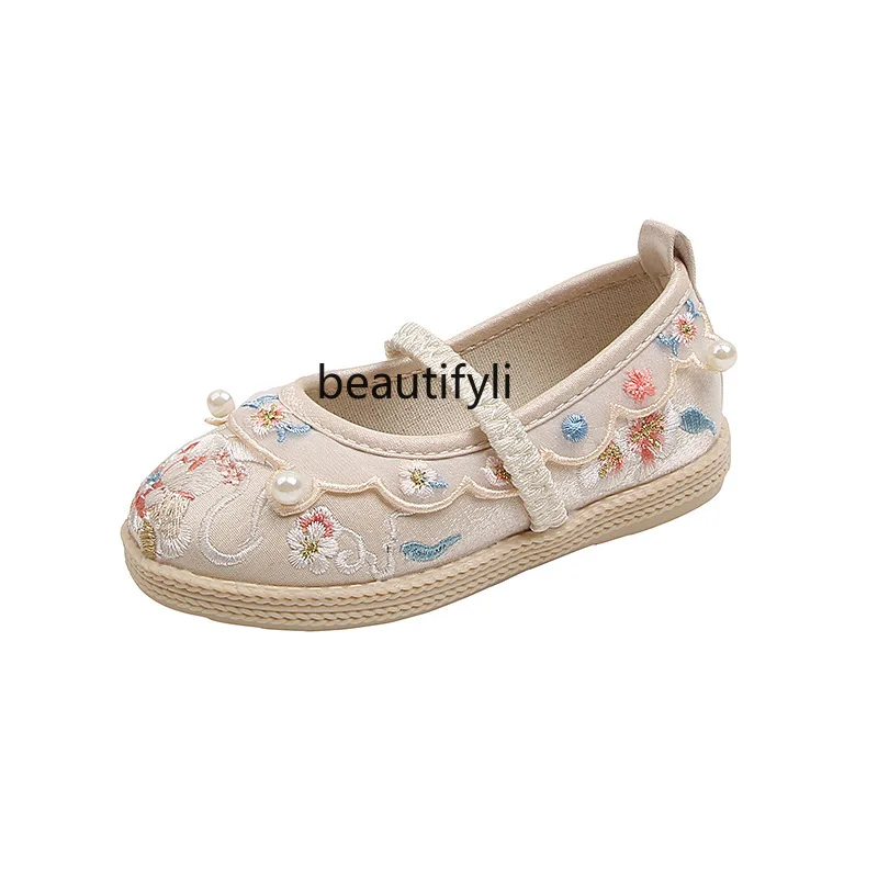 Girls' Shoes for HanFu Clothing Spring Antique Style Embroidery Princess  Spring and Autumn Ancient Costume Shoes Cloth Shoes