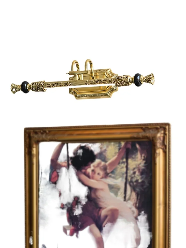

French Baroque All Copper European Mirror Headlight Toilet Bathroom Dressing American Wash Table Mural Mirror Cabinet Light