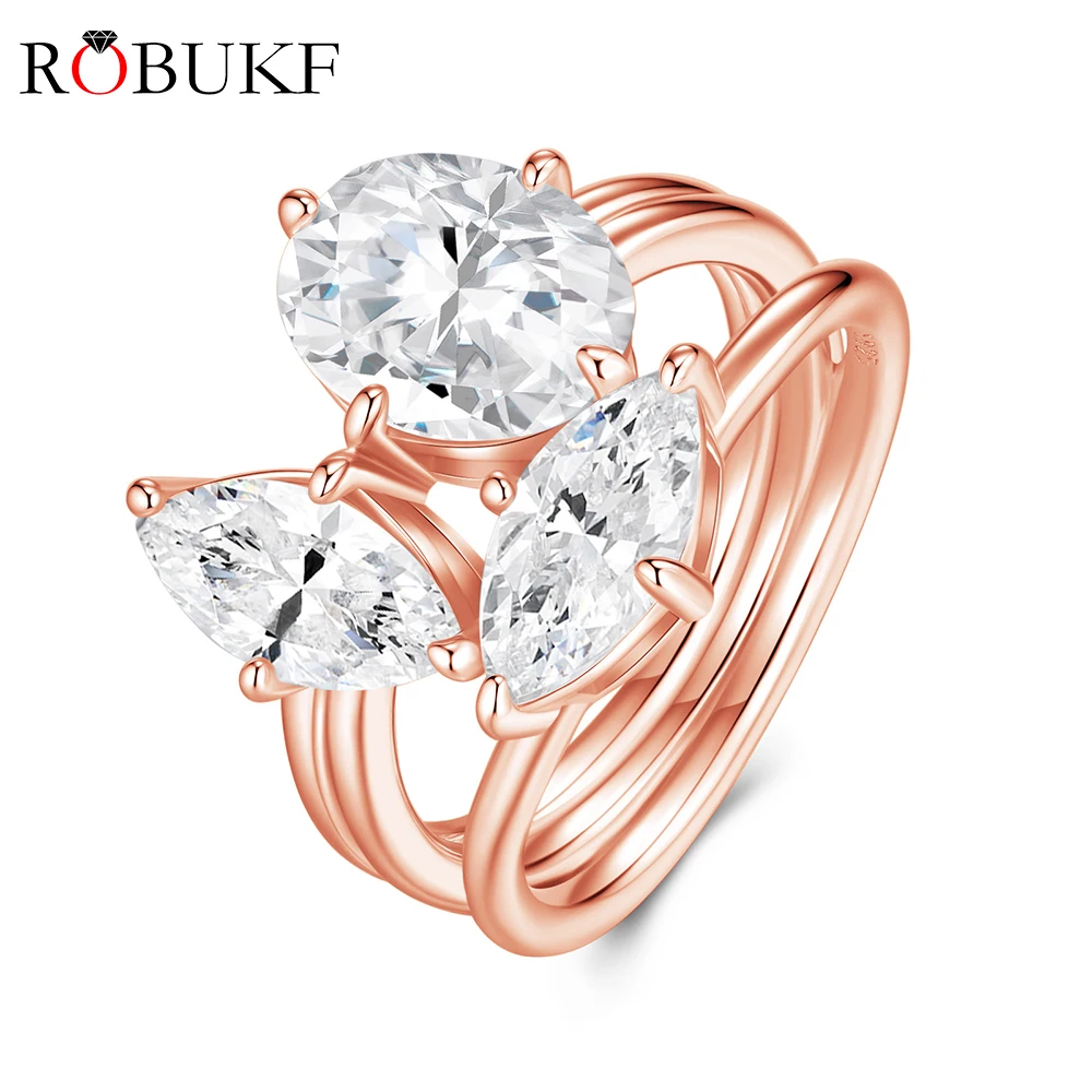 

5cttw Full Moissanite Engagement Ring For Women Certified Sparkling Oval Marquise Cut Lab Diamond S925 Silver 3 Row Wedding Band