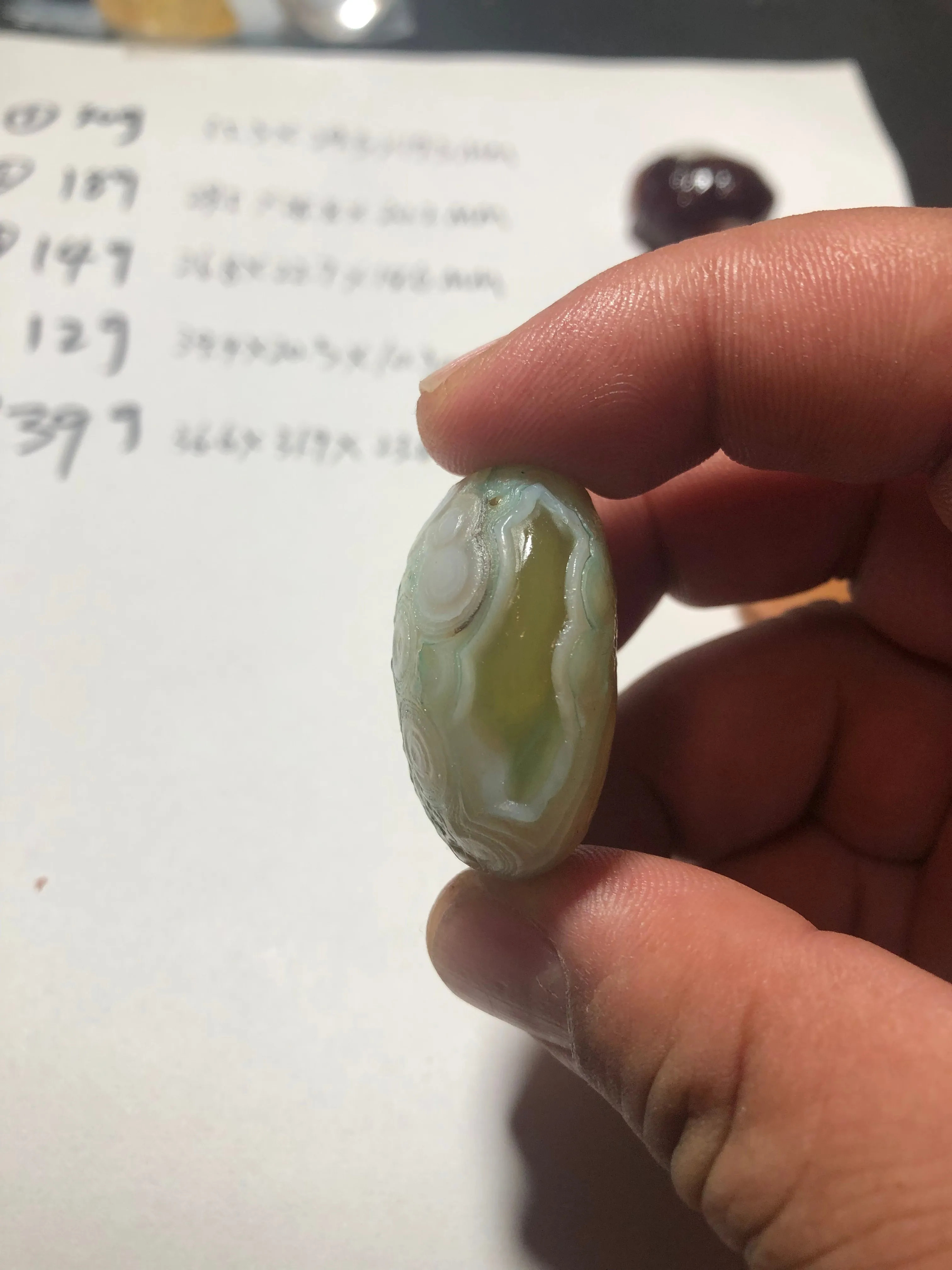 A Natural Green Eye Stone From The Gobi Desert In Mongolia, Weighing 30G And Measuring 35.3*29.3*19.3MM, With A Carved Decorativ