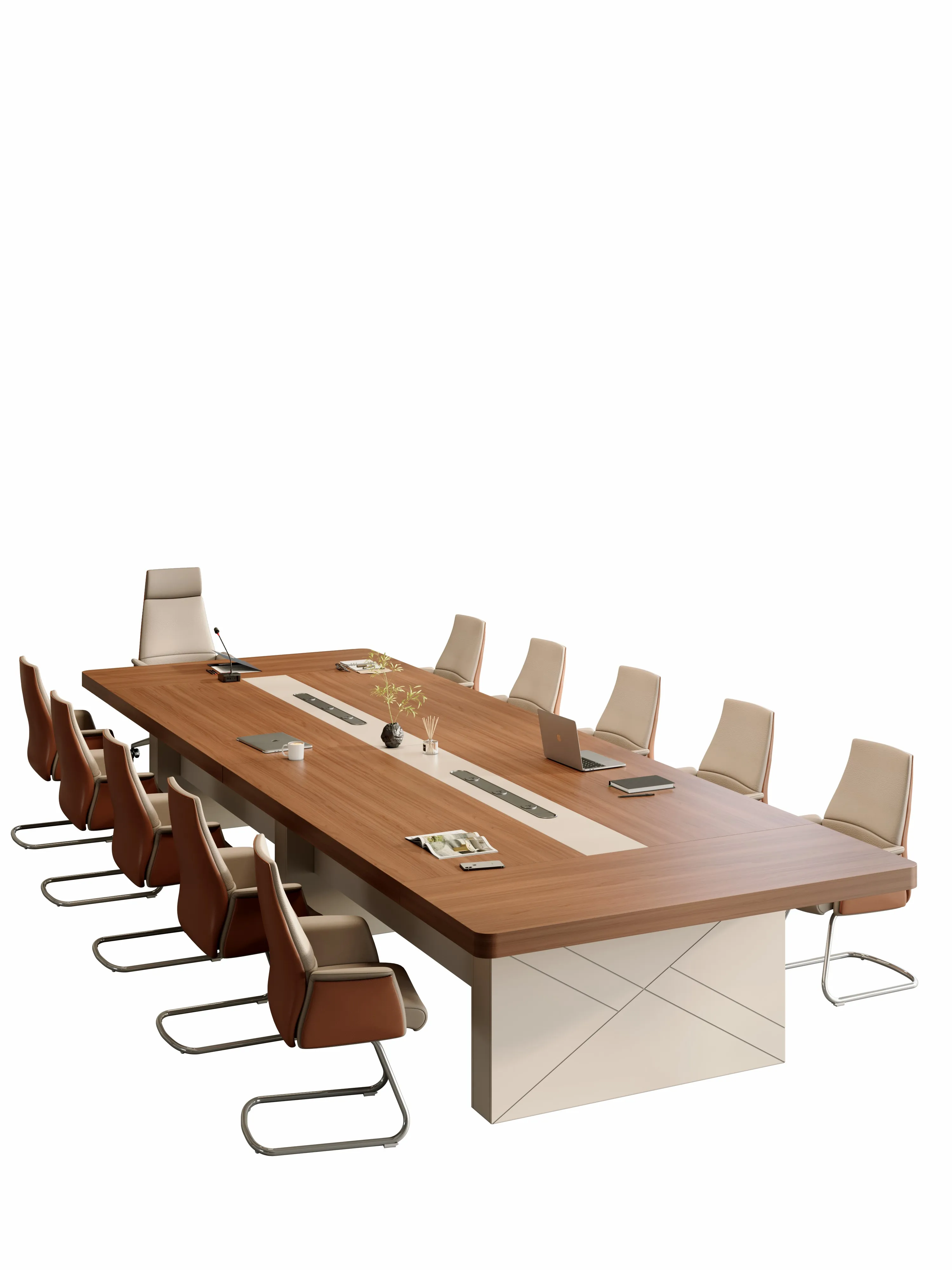 Custom Matching Simple Office Table Conference Negotiation Table Chair Set Wood-Grain Table Leather Chair Enhances Texture