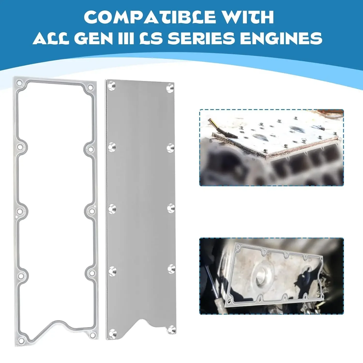 551629 551629G Hochwertiges Valley-Abdeckplatten-Set aus Aluminium mit Dichtung für LS1 LS6 LS Gen 3 Valley Pan-Abdeckplatte Silber