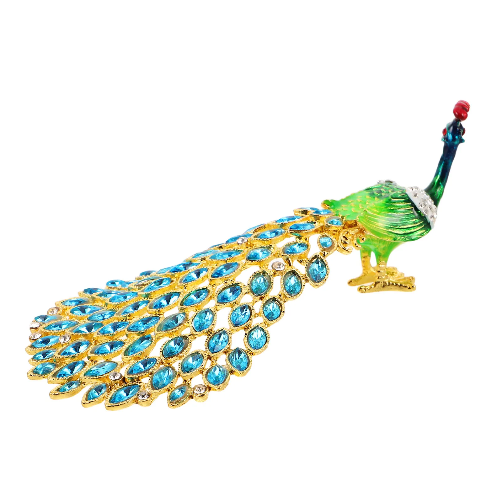 Peacock Enamel Jewelry Box with Crystal Rhinestones Hand Painted Mini Trinket Keeper Compact Ring Earring Organizer Decorative
