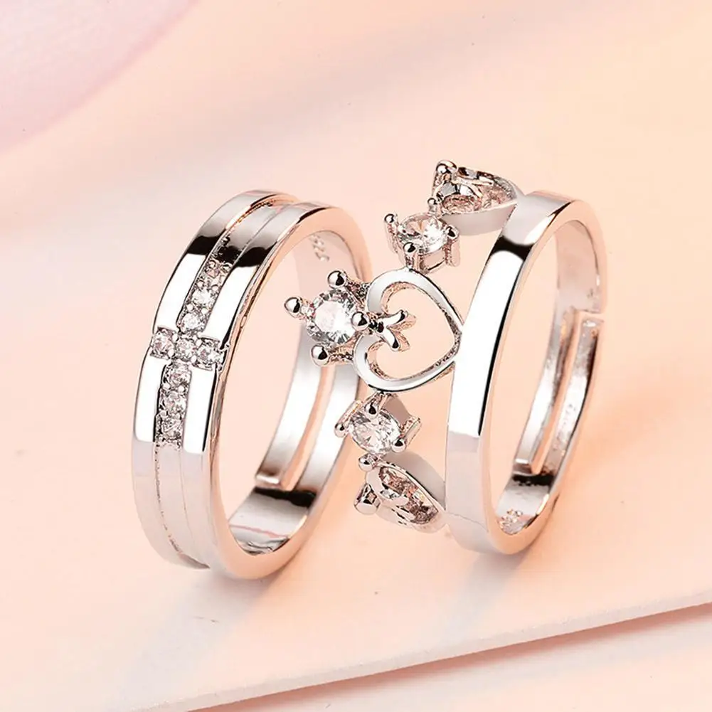 New 2 Pcs Love Heart Zircon Couple Rings Set Fashion Lover Bridal  Wedding Engagement Valentine's Day Jewelry Gifts