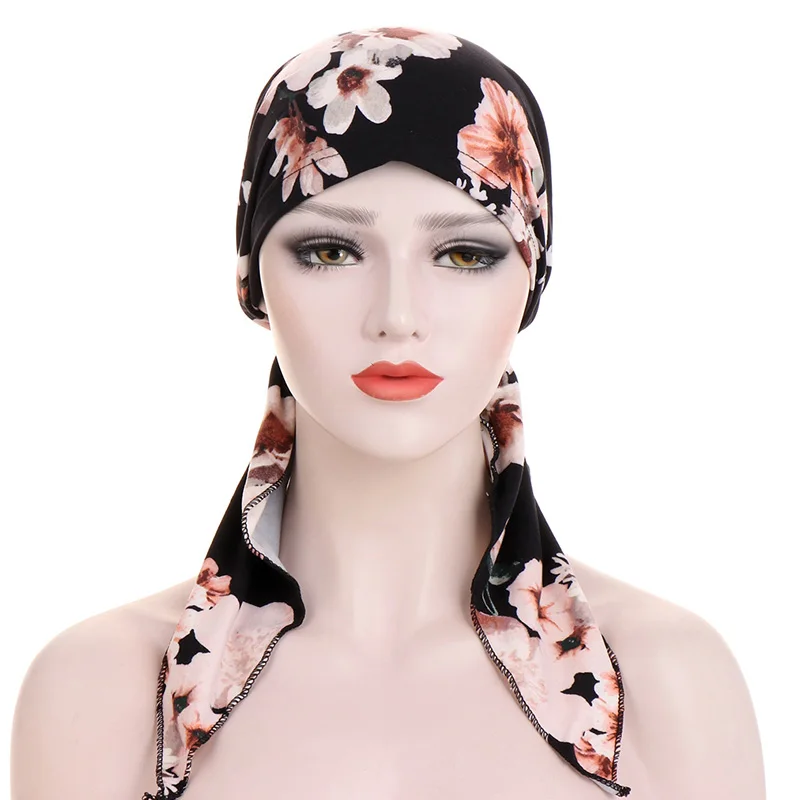 Fashion Fine Colorful Head Wrap Breathable Baotou Cap Scarf Chemotherapy Muslim Hat Veil Stretch Shawl Cute Printed Sleeping Cap