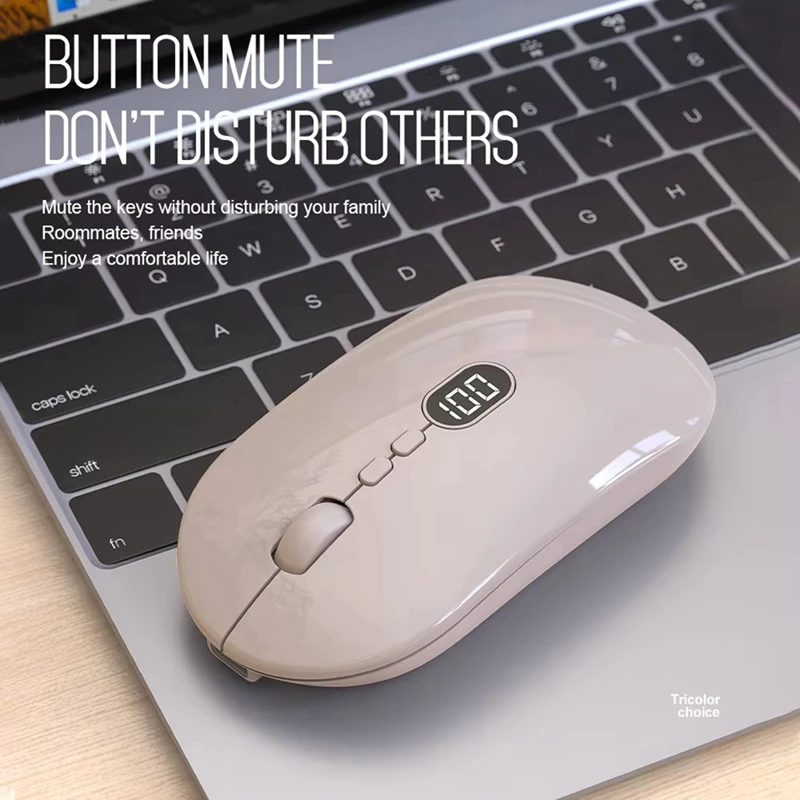 ABSU Wireless Computer Mouse With Battery Level Visible Rechargeable 2.4G Portable USB Mouse Silent Click For PC Laptop