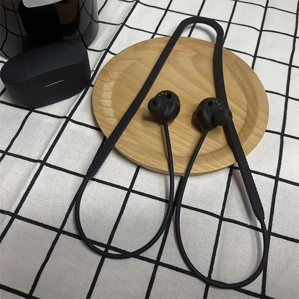 Untuk Sony WF-1000Xm4 kabel tali leher Headphone, kabel penyangga kabel Headphone silikon antihilang Olahraga (hitam)