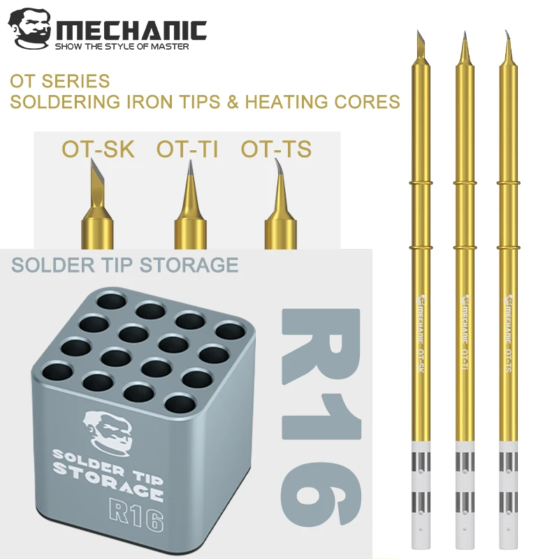 

MECHANIC 1Pcs R16 Storage Box+3Pcs OT Series Soldering Iron Tip Integrated Fast Heating Oxygen-Free Copper Core Repair Tools