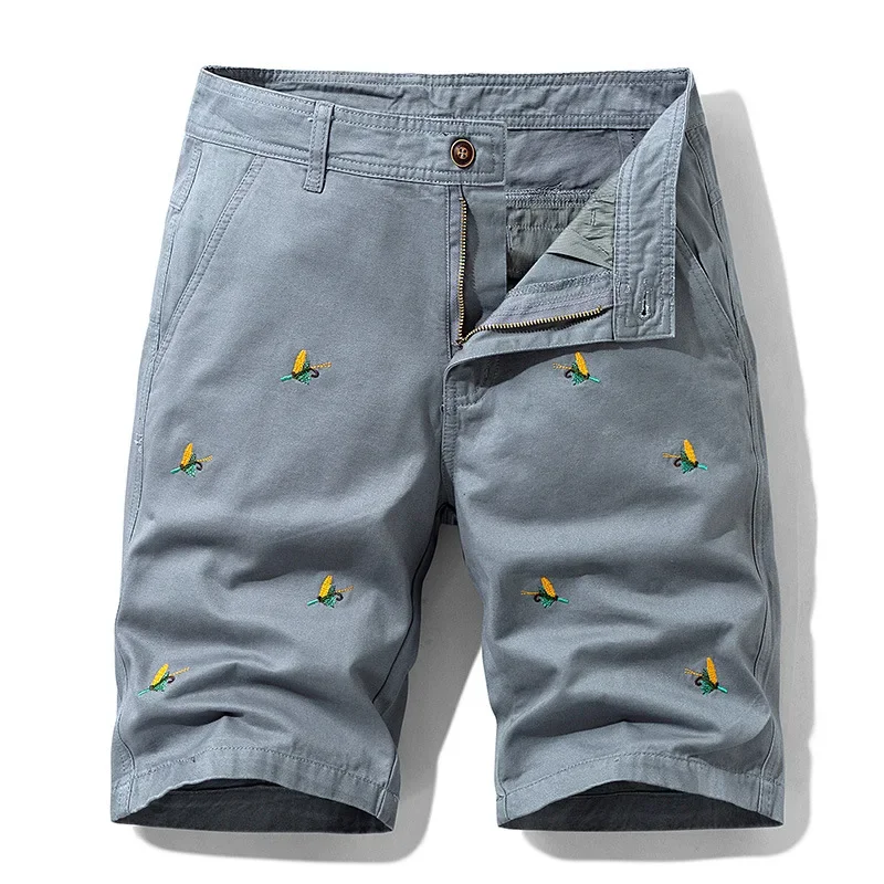 Pantalones cortos militares para hombre, Shorts Cargo holgados con múltiples bolsillos, con bordado de animales, de algodón, color caqui, verano,