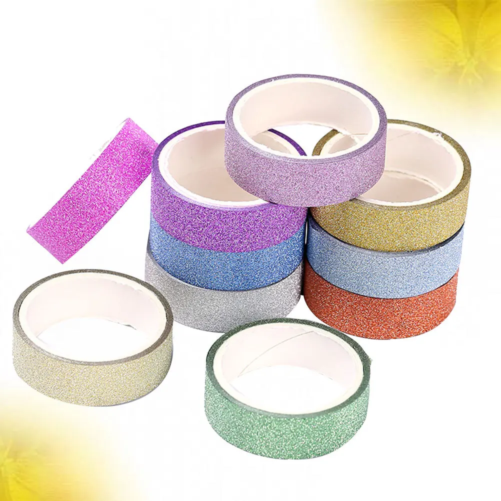

10Pcs Adhesive Tape Colorful Shiny Decorative Masking Tape for DIY Gift Wrapping Scrapbook Craft Planner Party Supplies