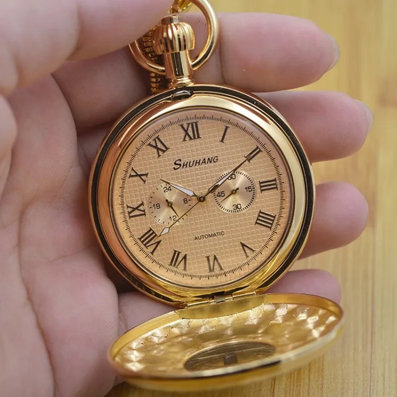 Luxury Style New Arrival Vintage Copper Hollow Case Hand Winding 5 Hands Mechanical Pocket Watch Mens Watch W/Fob Chain