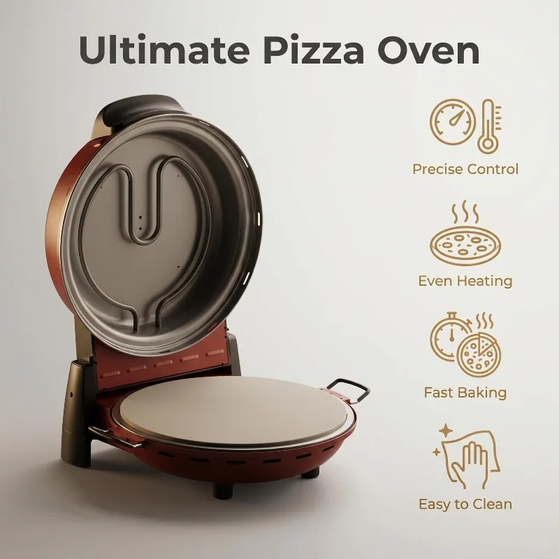 12-Inch Electric Pizza Maker Multifunctional Temperature Control Timer Desktop Stone Bake Oven