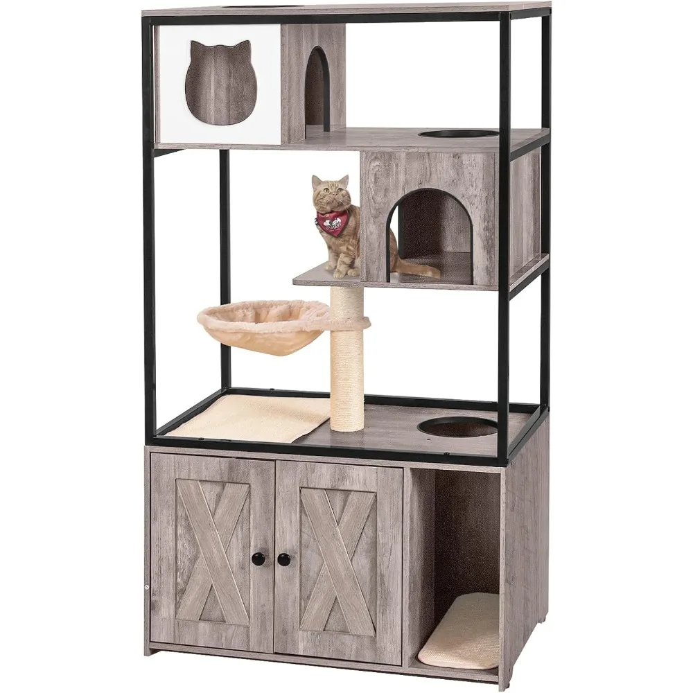 

Cat Litter Box Enclosure, Litter Box Furniture Hidden, Wooden Cat Washroom Furniture, Indoor Cat House with Condo