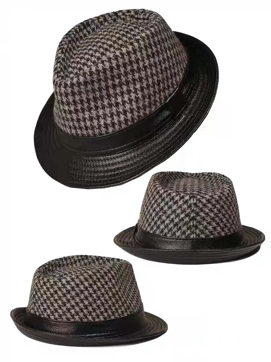 New Man High Quality Genuine Leather Cowhide Formal hat Gentleman Cow Skin Short Brim Black/Brown Top Hat Male Shows Gentleman