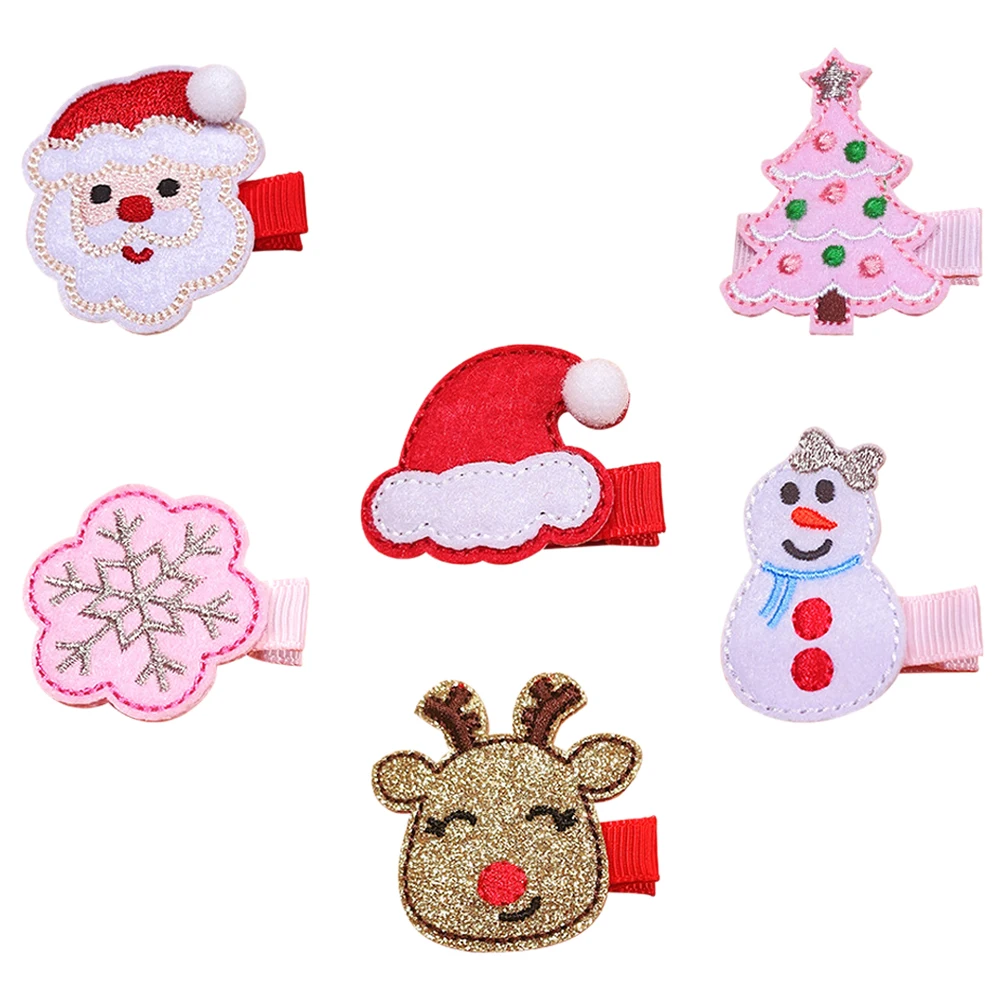 

6pcs Hair Clips Small Size Christmas Hair Decor Girls Barrettes Cute Holiday Accessories Christmas Decor Hairpins