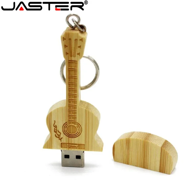 JASTER Metal keychain Natural wooden bamboo Guitar model usb flash drive pendrive 4GB 16GB 32GB 64GB memory stick LOGO customize