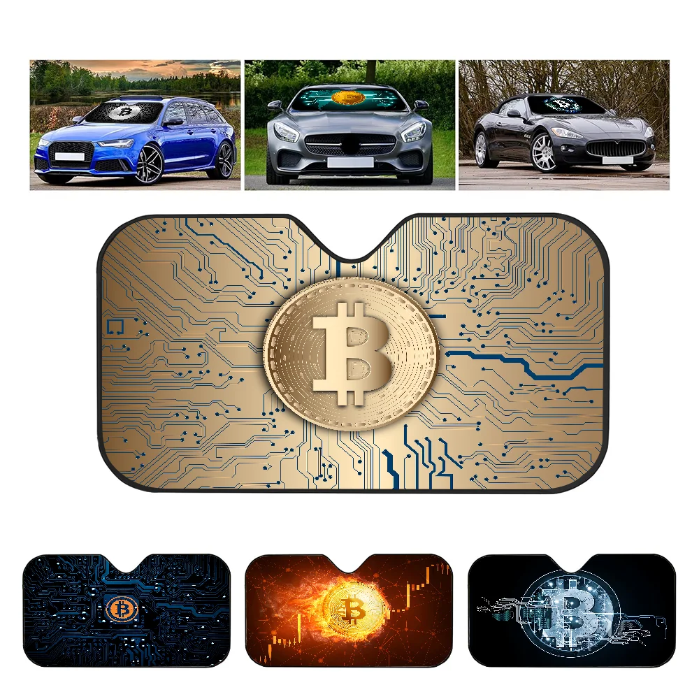 

Bitcoin Logo Car Sun Shade Front Window Sunshade For Most Sedans SUV Blocks Max Uv Rays Keep Your Vehicle Cool